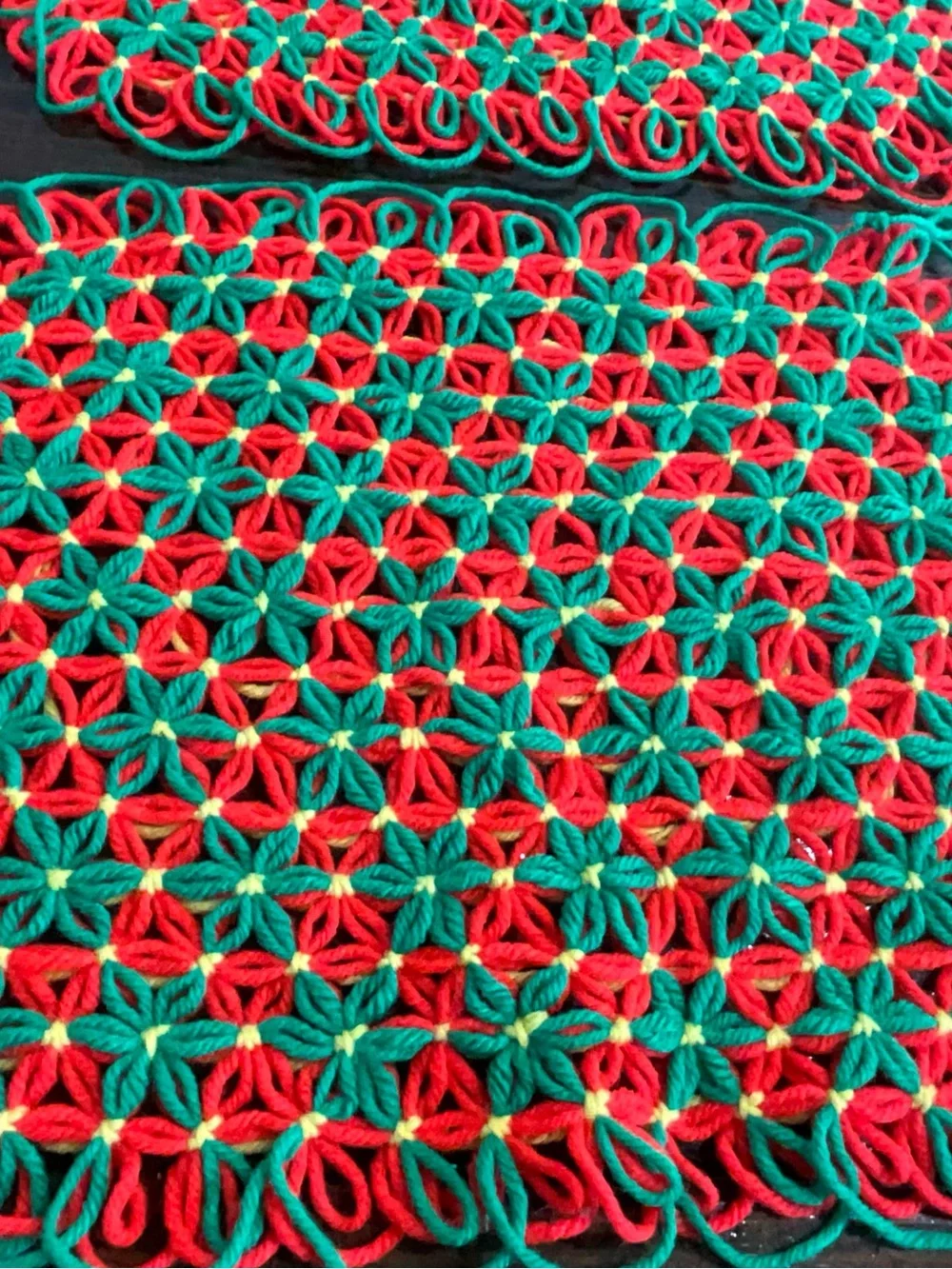 Vintage Lot of 4 Crocheted Placemats Bright Orange Green